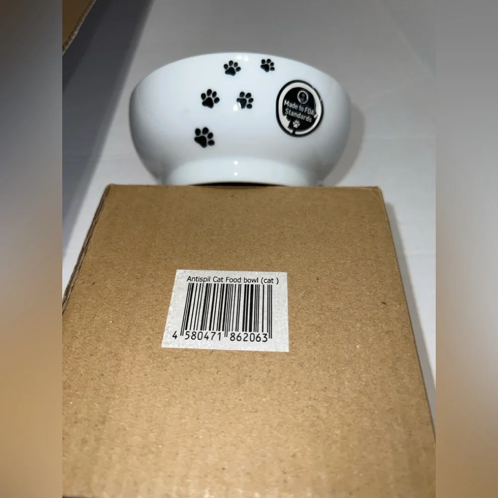 Anti-Spill Ceramic Cat Food Bowl | Paw Print Design Microwave & Dishwasher Safe